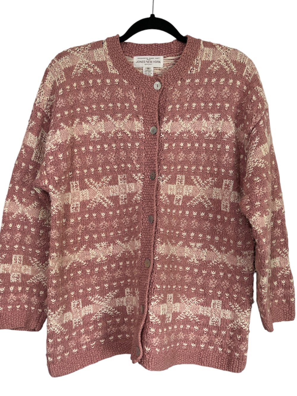 Jones New York Mauve and Cream Knit Button Cardigan
